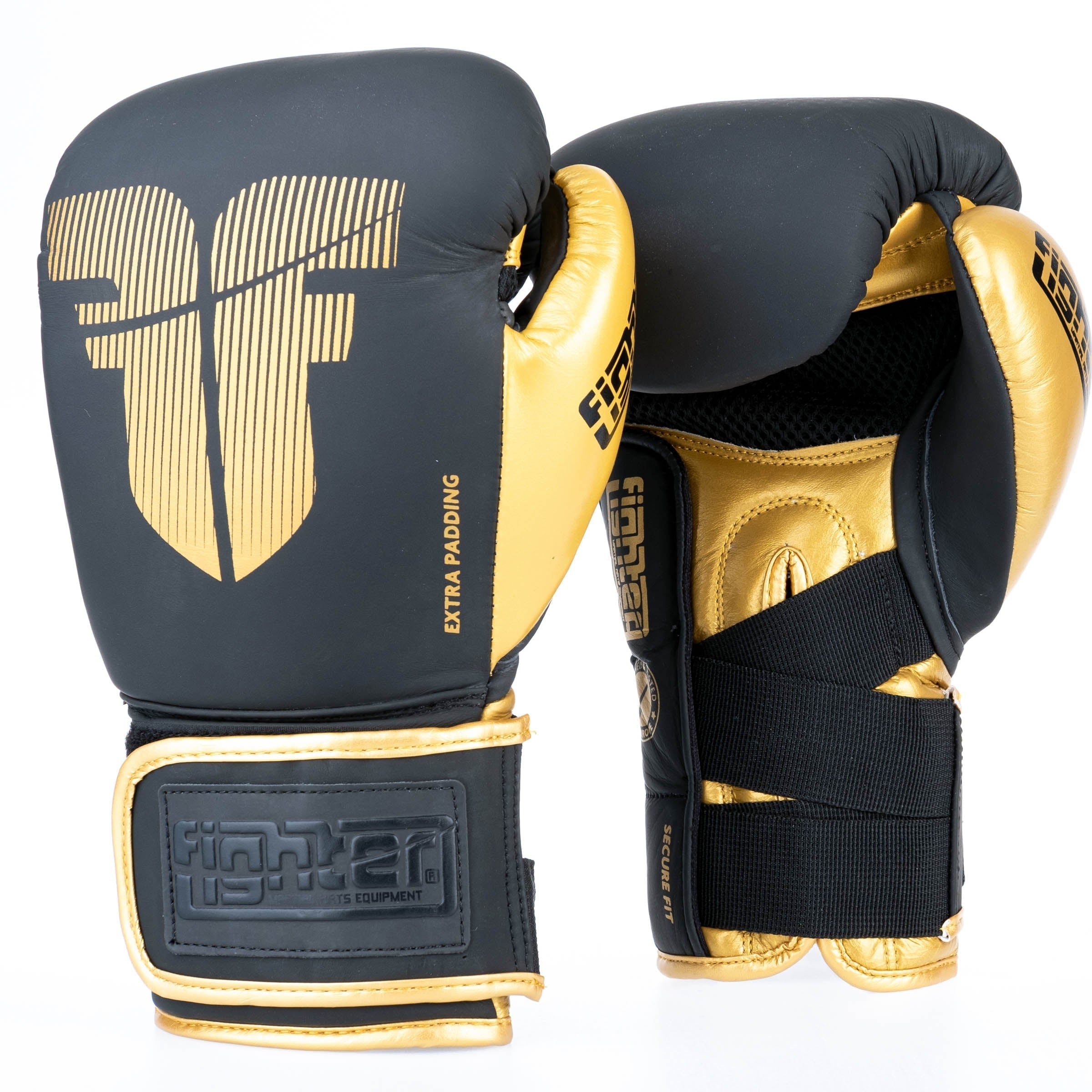 Fighter Boxing Gloves Secure Fit - black/gold