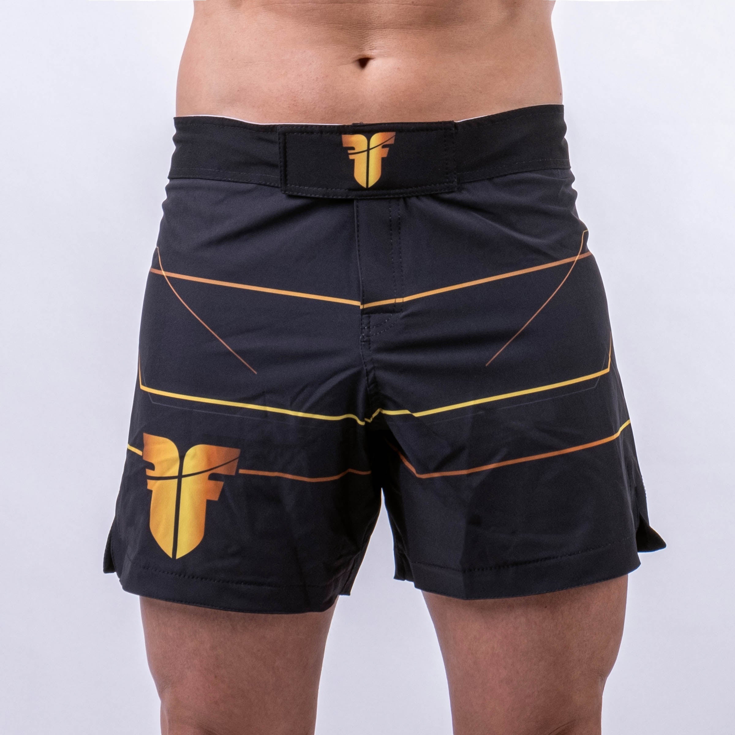 Fighter MMA Shorts Lines Gold - black/gold, FMMAS-LN-0212