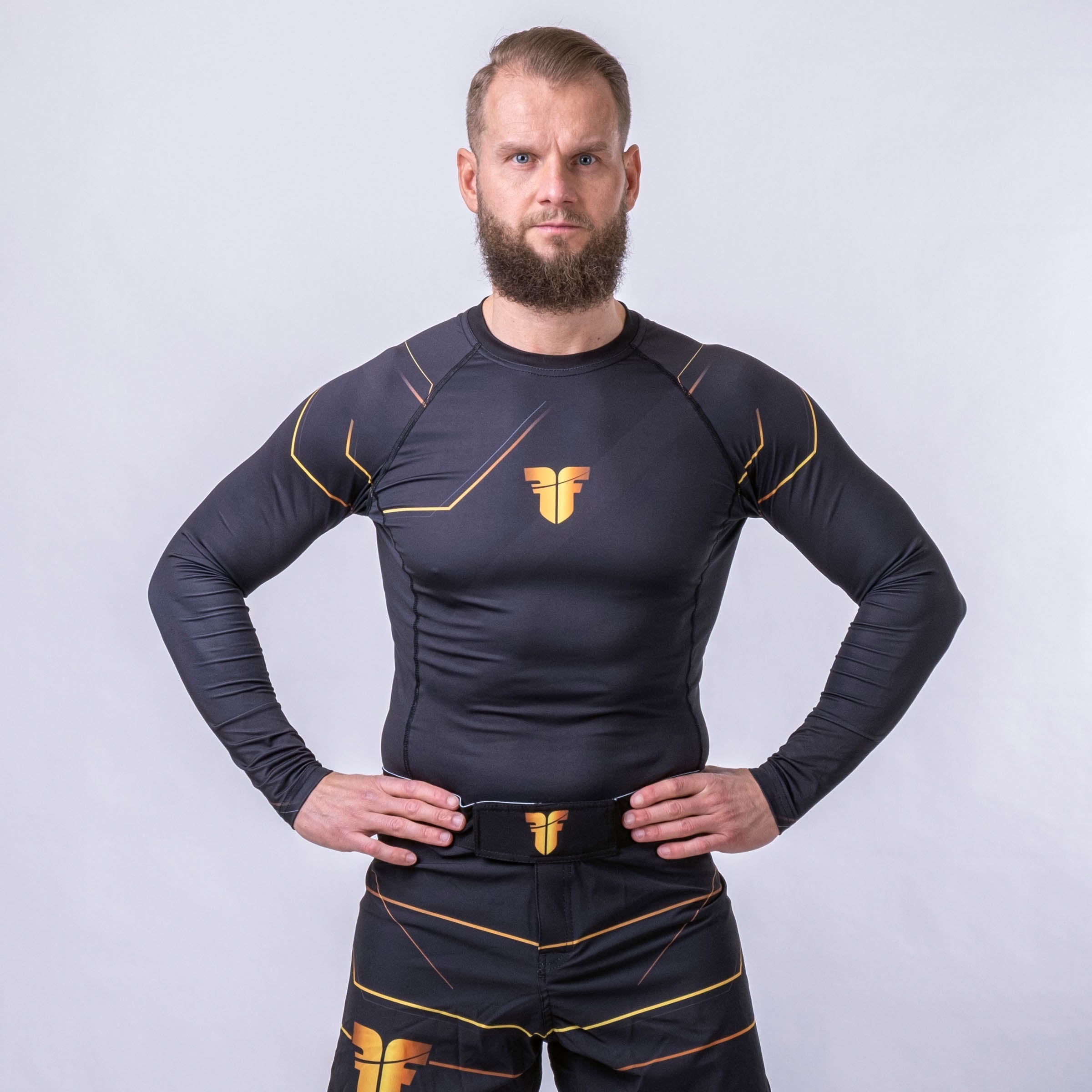 Fighter Rashguard Lines Gold - black/gold, FRSG-LNG